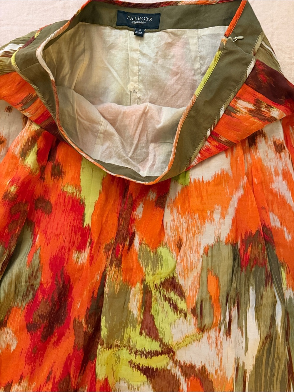 Talbots cotton Skirt Vibrant Orange, Olive & Lime size 10
